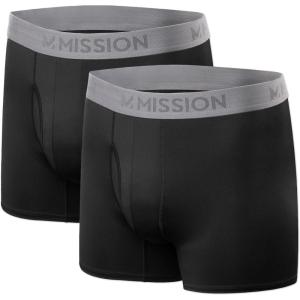 imageMISSION 5quot Performance Jersey Boxer Briefs Small  2 Pack  AntiRoll Waistband  Soft MoistureWicking FabricBlackBlack