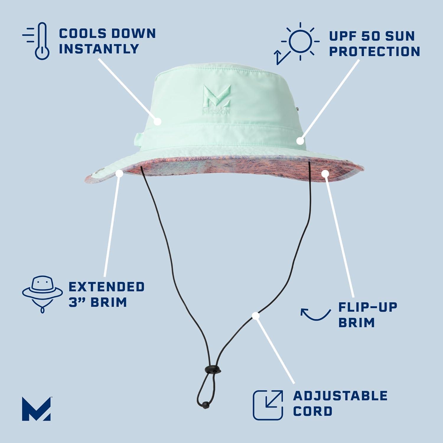 imageMISSION Cooling UPF Bucket Hat  Unisex Sun Hat for Hiking Golfing ampamp Fishing  Sweat ampamp Water Activated Technology Honeydew Prism